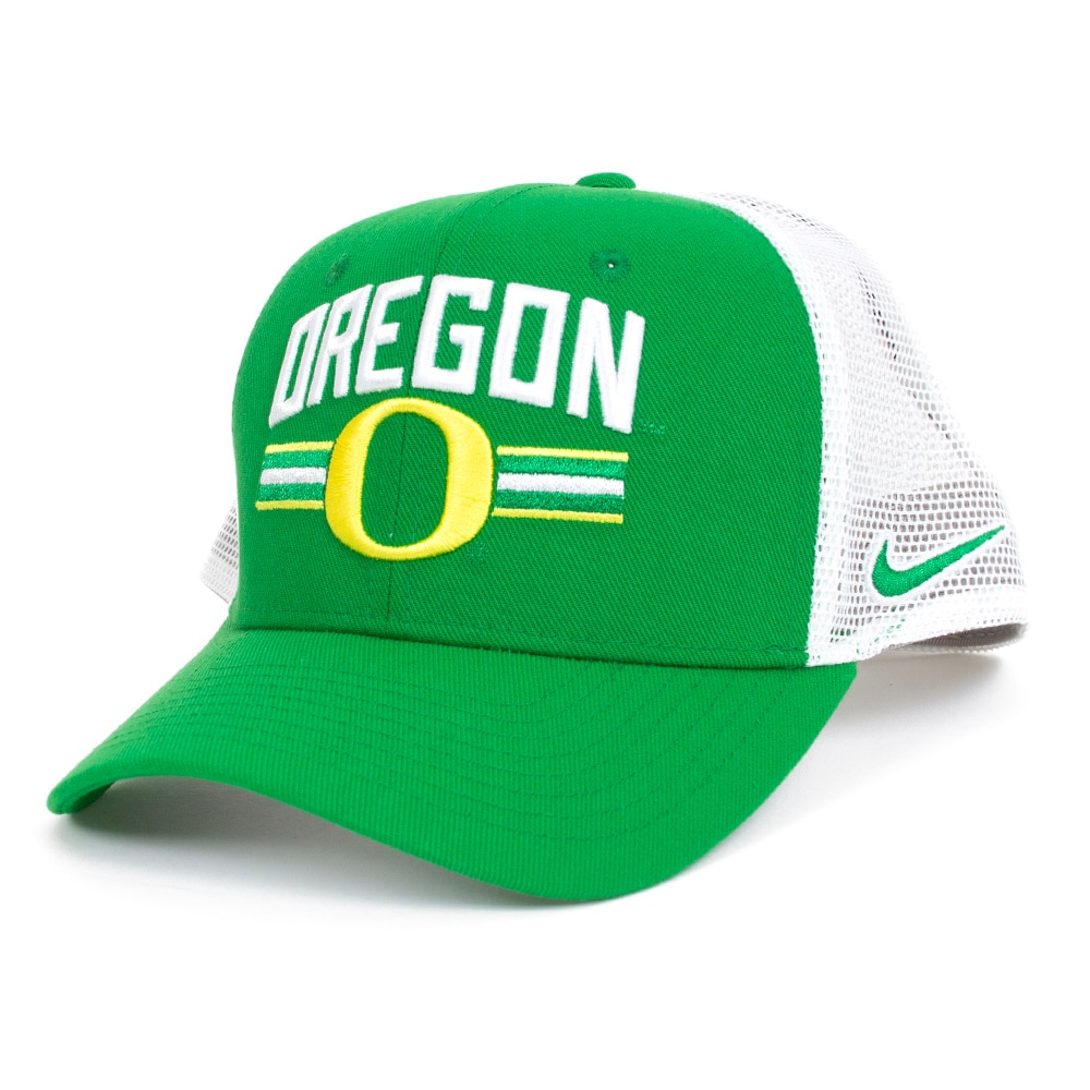 Classic Oregon O, Nike, Green, Trucker, Performance/Dri-FIT, Accessories, Unisex, Mesh, Structured, Arched Oregon, Adjustable, Hat, 916391